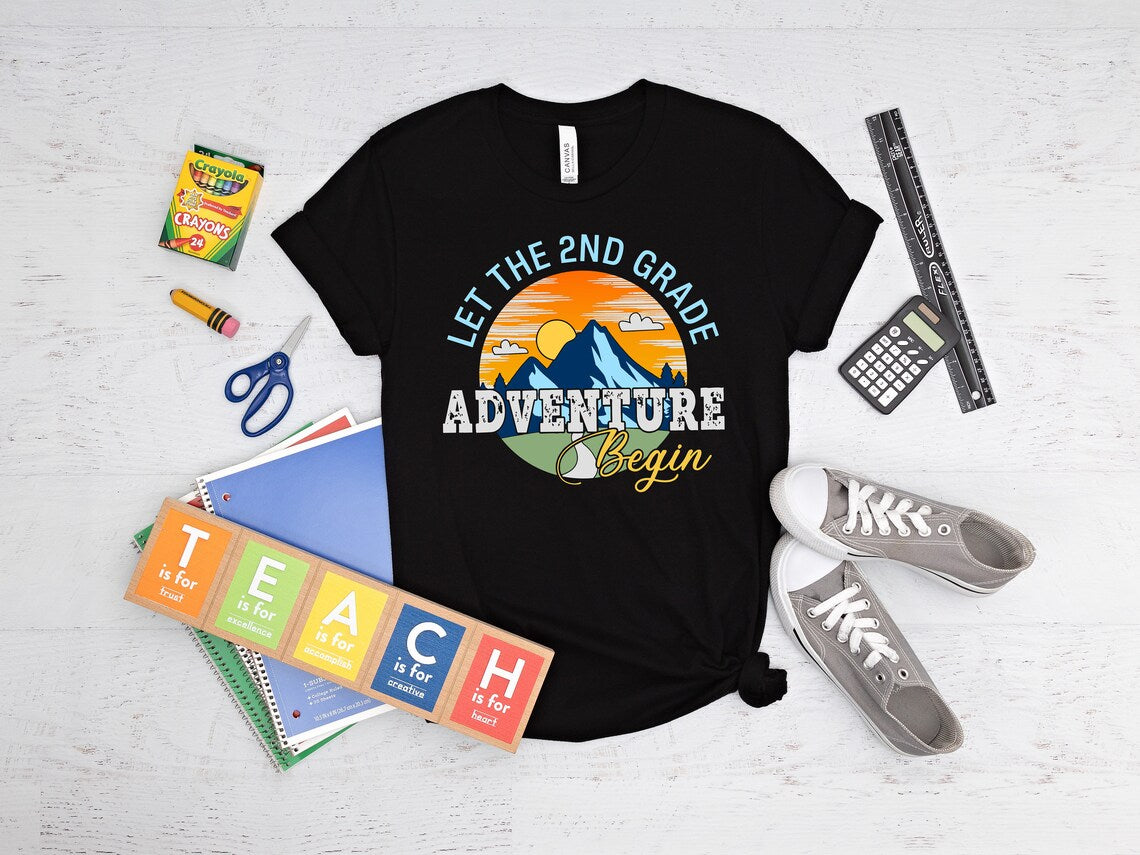 Let The 2nd Grade Adventure Begin Shirt, Hello Second Grade Shirt, Back to School Shirt, Second Grade Teacher Shirt, First Day Of School Tee