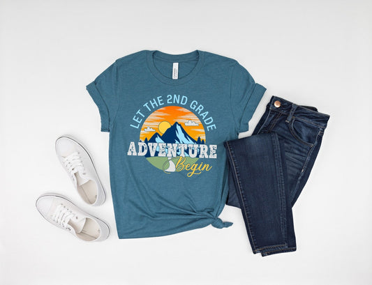 Let The 2nd Grade Adventure Begin Shirt, Hello Second Grade Shirt, Back to School Shirt, Second Grade Teacher Shirt, First Day Of School Tee