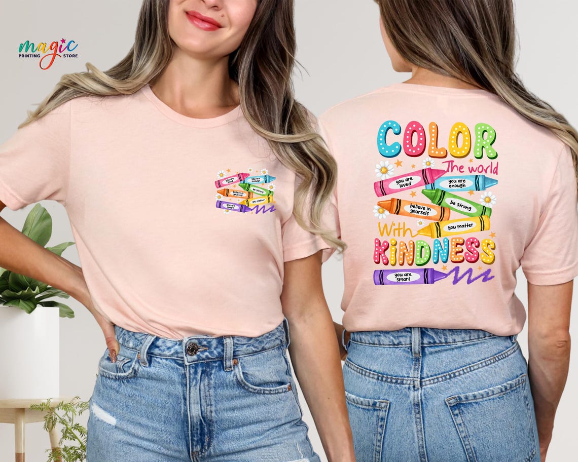 Color the World with Kindness Crayons Shirt, Colorful Teacher Shirt, Back to School Shirt, Funny Student Shirt, Be Kind Shirt, School Shirt