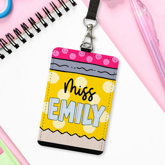 Personalized Teacher Back To School Gift, Custom Teacher Leather ID Card Holder, Custom Teacher Lanyard Accessories, Teacher School Supplies