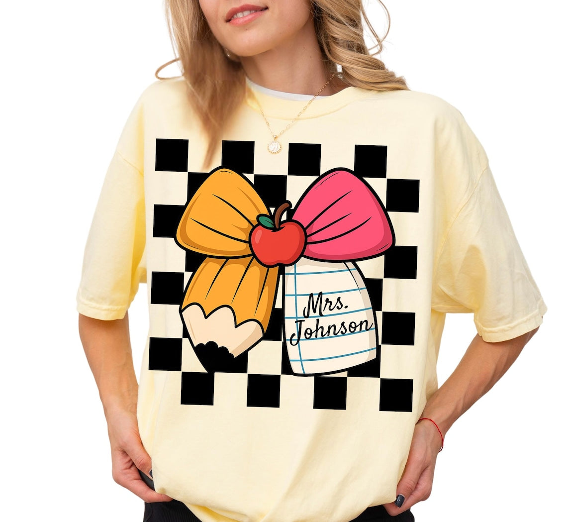 Custom Teacher Shirt, Personalized Teacher Name TShirt, Comfort Colors Back To School Teacher Team Bow T-shirt, Teacher Appreciation Gifts