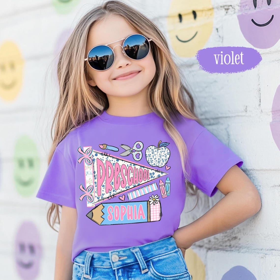 Back to School Girl Shirt Personalized, Custom Name Flag Shirt, Coquette Girls First Day of Prek Kindergarten Shirt, Toddler School Outfit